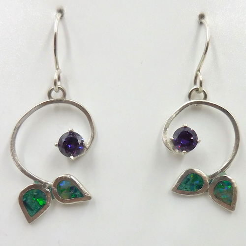Click to view detail for DKC-2073 Earrings Green Opal Inlay Purple CZ $96